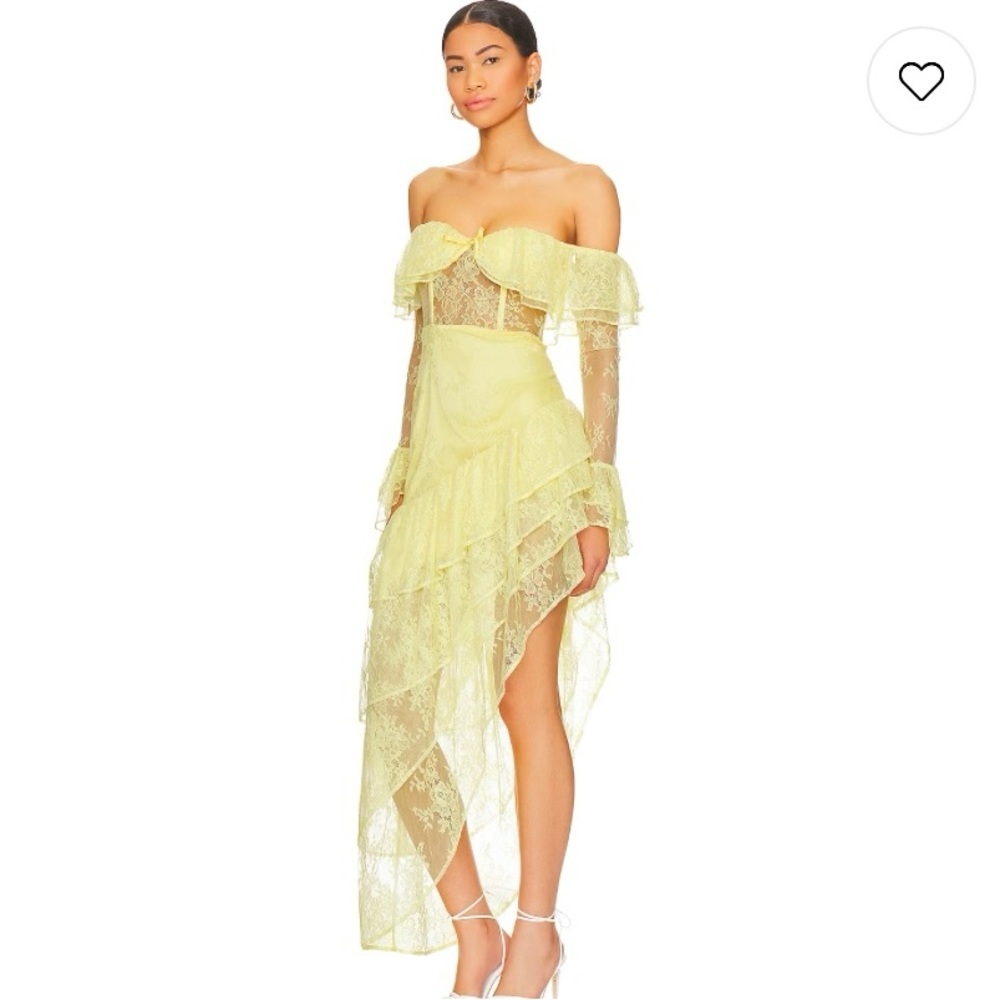 Majorelle Maddalena Gown High Low Dress in Yellow Lace Size Medium